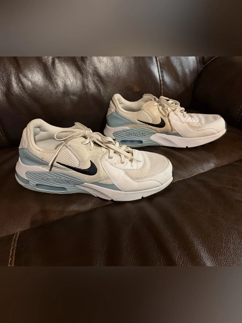 Nike Women’s Beige and Light Blue Air Max Sneakers with Black Swoosh